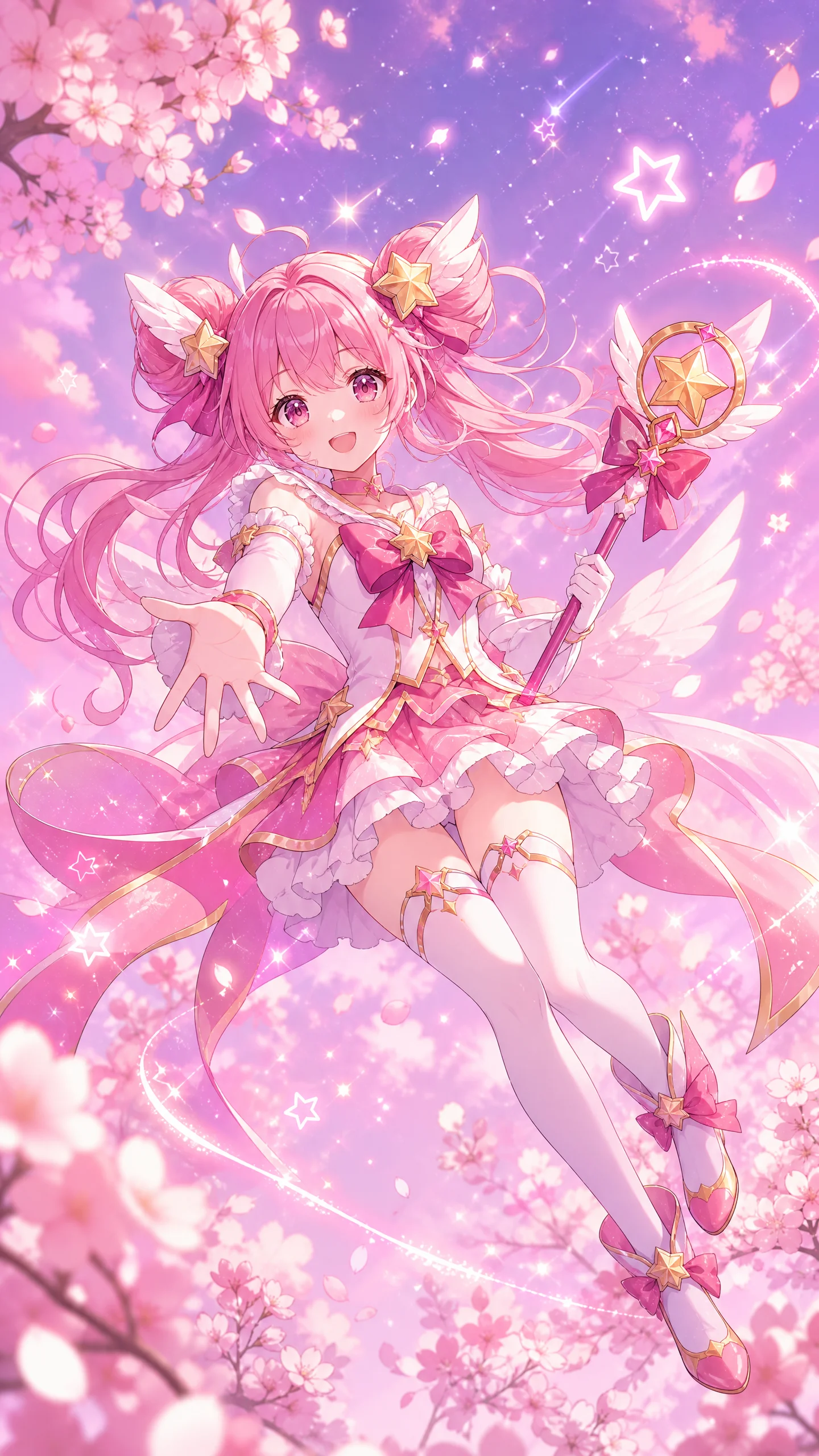 粉色魔法少女手机动漫壁纸 - 樱花星光可爱风格
